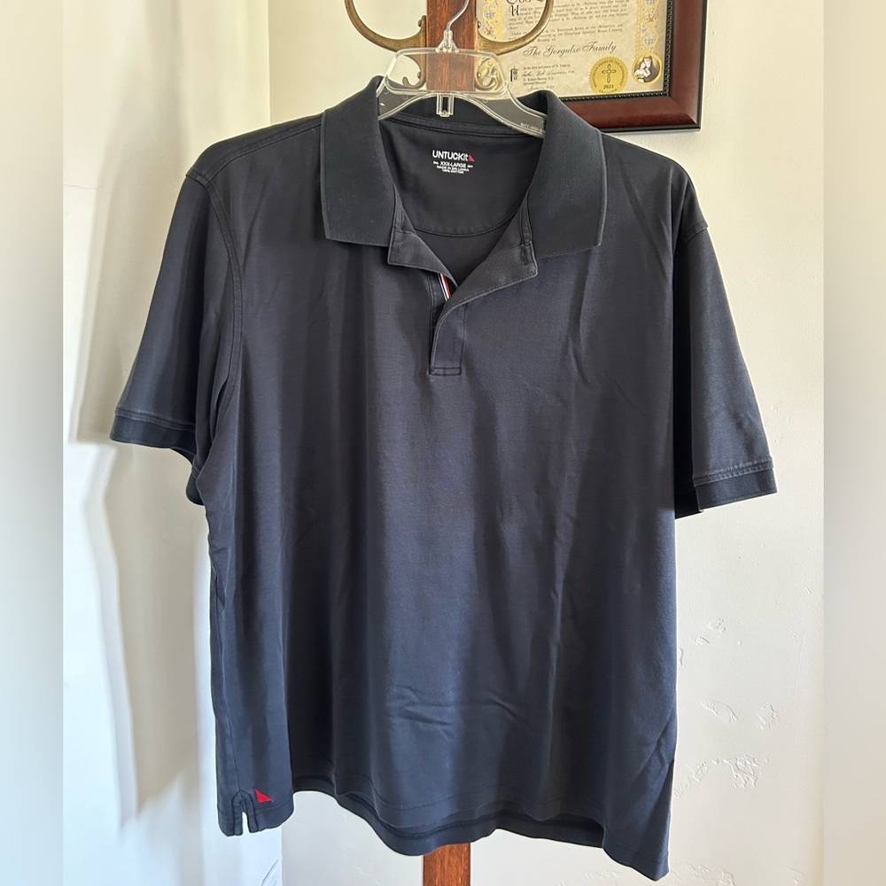 Untuckit Regular Fit 100% Cotton Polo Shirt Damaschino Color Black Men’s Size3XL